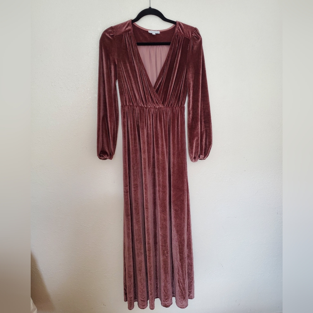 Baltic Born Dusty Rose Mauve Crushed Velvet Sofia Maxi Dress Size S
